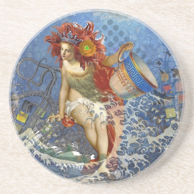 Dessous De Verre En Grès Sirène gothique bleu Aquarius Art (Devant)
