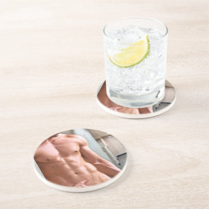 Dessous De Verre En Grès SlipperyJoe cheminée homme musclé six pack abs