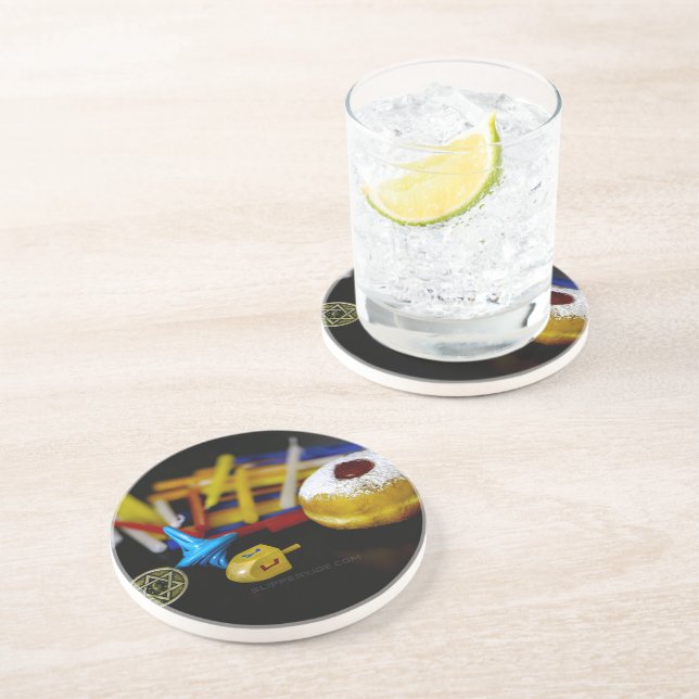 Dessous De Verre En Grès SlipperyJoe nature morte symbolique de Hanukkah fê (Côté)