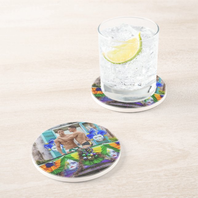 Dessous De Verre En Grès SlipperyJoe's Mardi Gras Hommes violet or vert bal (Côté)