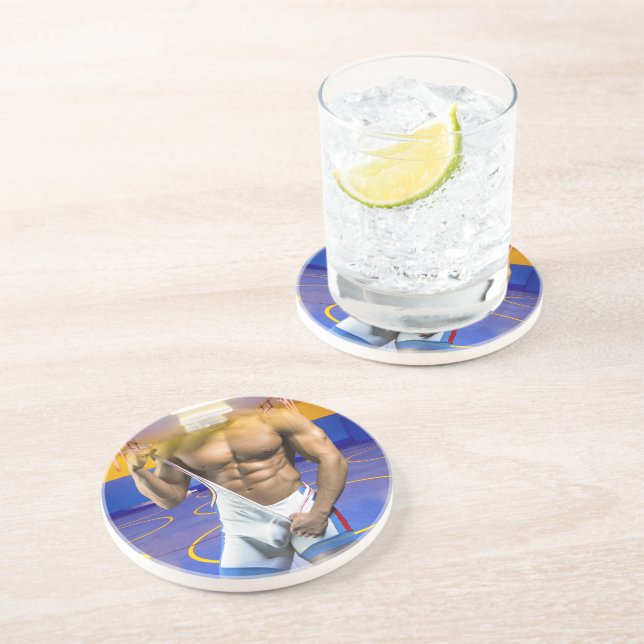 Dessous De Verre En Grès SlipperyJoe's musculaire bulge six pack gym trai (Côté)