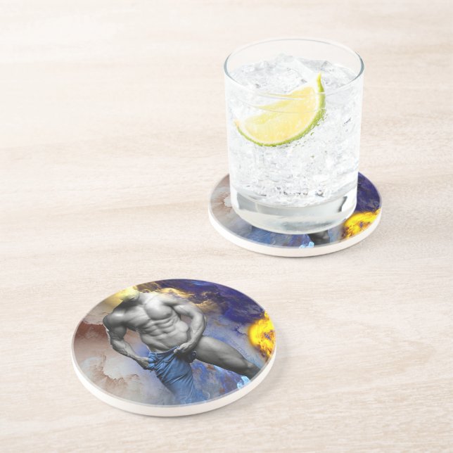 Dessous De Verre En Grès SlipperyJoe's musculaire physique chemise vapeur (Côté)