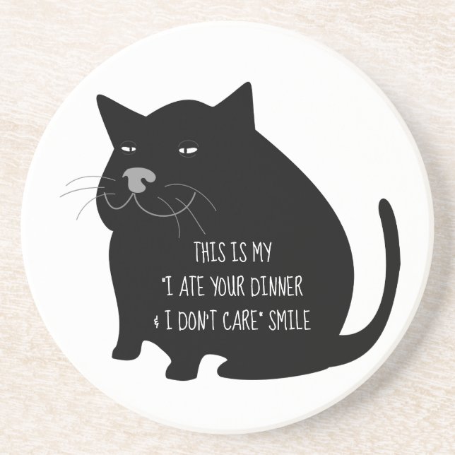 Dessous De Verre En Grès Smug Fat Black Cat Funny Quote (Devant)