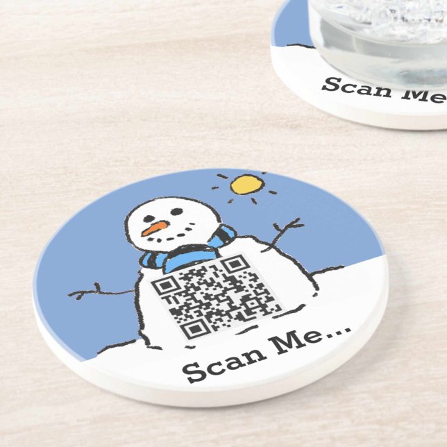 Dessous De Verre En Grès Snowman à Sunshine avec code QR (Créateur téléchargé)