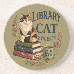 Dessous De Verre En Grès Société de la chatte de bibliothèque Calicot livre