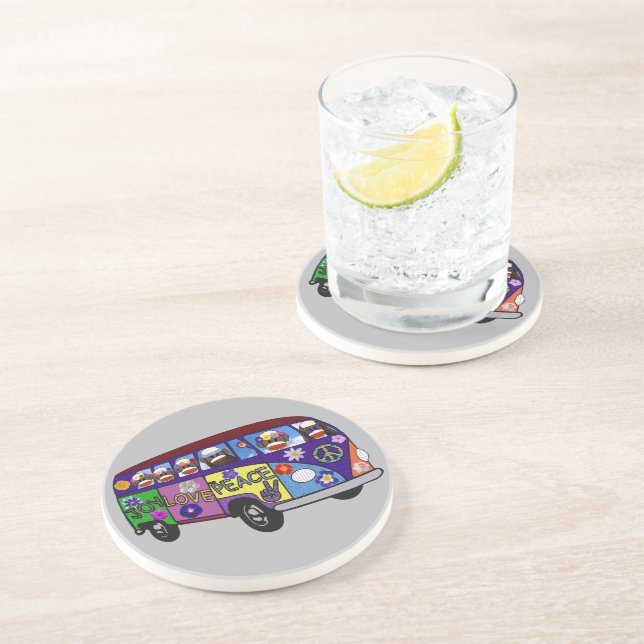 Dessous De Verre En Grès Sock Monkey Peace Bus  (Côté)