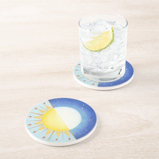 Dessous De Verre En Grès Soleil et lune d'équinoxe celtique (Côté)