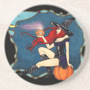 Dessous De Verre En Grès Sorcière rousse Halloween