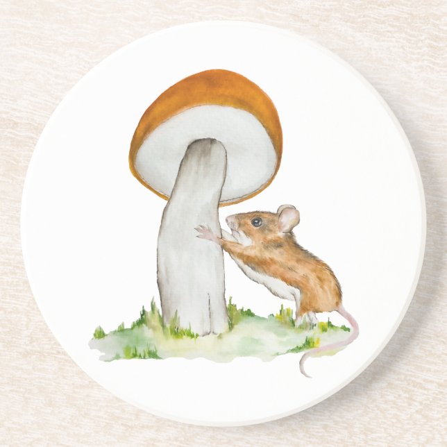 Dessous De Verre En Grès Souris drôle avec champignon sauvage (Devant)