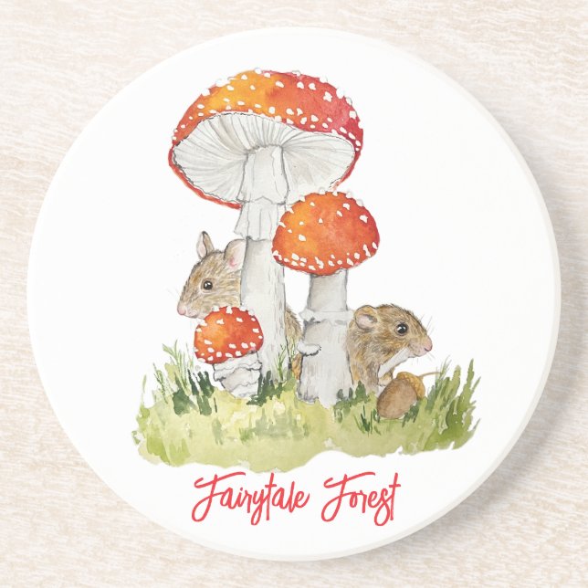 Dessous De Verre En Grès Souris et champignons forestiers (Devant)