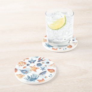 Dessous De Verre En Grès Sous la mer   Animaux de l'océan corail aquarelle