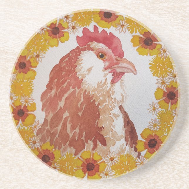 Dessous De Verre En Grès Sous-tasse Couronne de Poulet Floral (Devant)