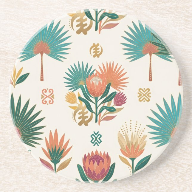 Dessous De Verre En Grès Sous-verres botaniques tropicaux Oasis dorée (Devant)