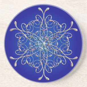 Dessous De Verre En Grès Sous-verres Flocon de Neige Iridescent Bleu