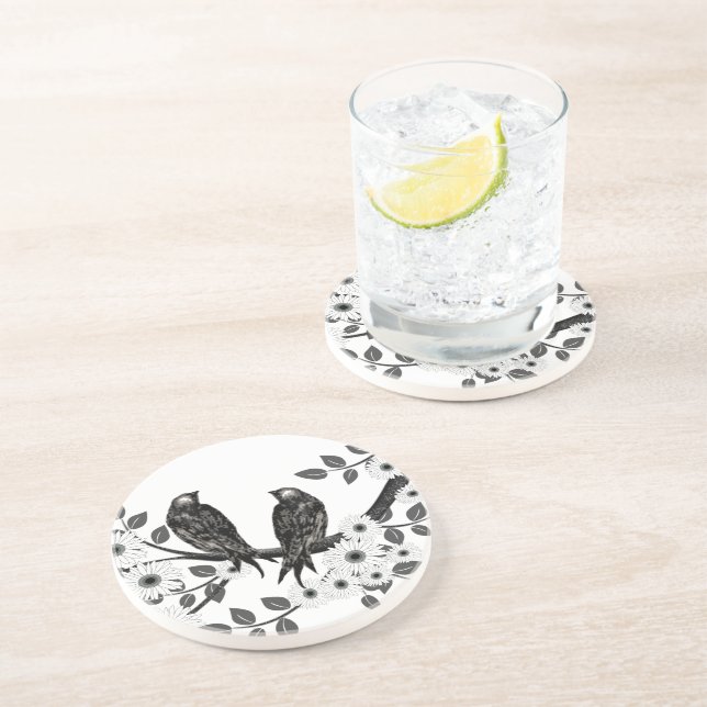 Dessous De Verre En Grès Sous-verres Oiseaux de l'Amour Vintage (Côté)