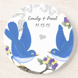Dessous De Verre En Grès Sous-verres Oiseaux de l'amour Vintage Bleu Jaune 