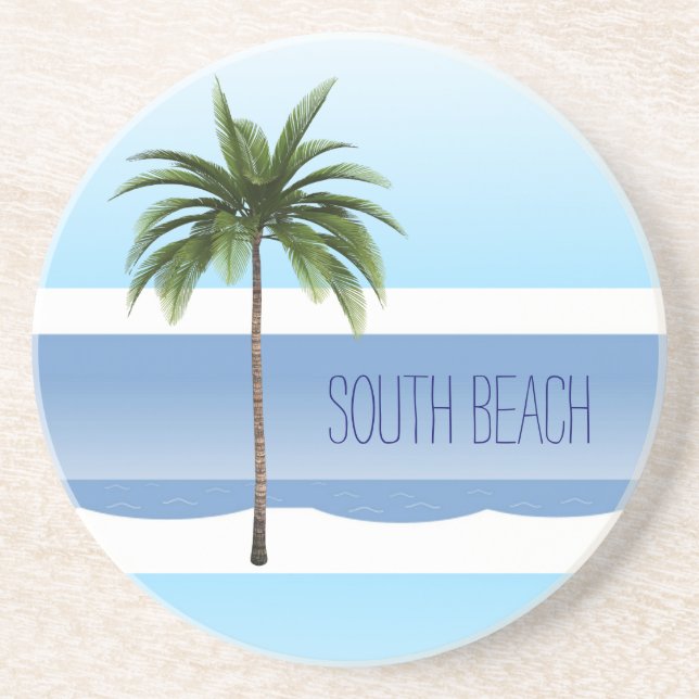 Dessous De Verre En Grès South Beach Miami Floride Palm Tree Océan été (Devant)