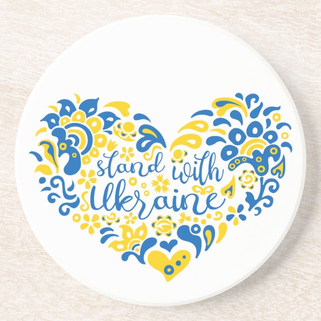 Dessous De Verre En Grès Soyez avec l'Ukraine lettrage et coeur (Devant)