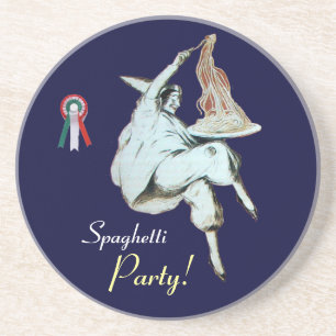 Dessous De Verre En Grès SPAGHETTI PARTY, CUISINE ITALIENNE, bleu rouge bla