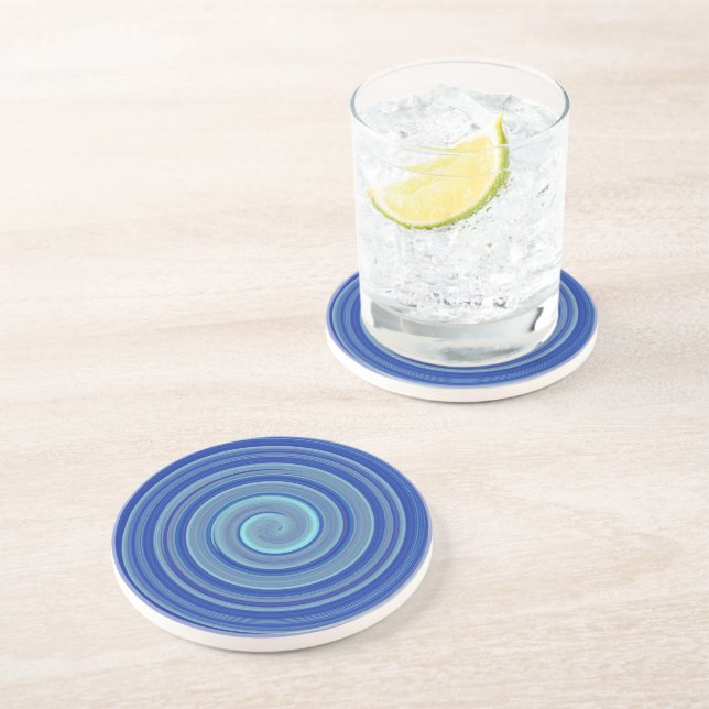Dessous De Verre En Grès spirale bleue et turquoise (Côté)