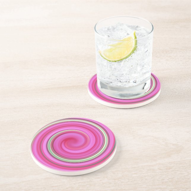 Dessous De Verre En Grès spirale rose et verte (Côté)