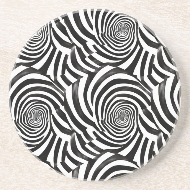 Dessous De Verre En Grès Spirales Noir Blanc (Devant)
