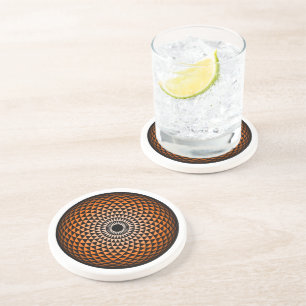 Dessous De Verre En Grès Spirituel Noir Orange Mandala Géométrique Oriental