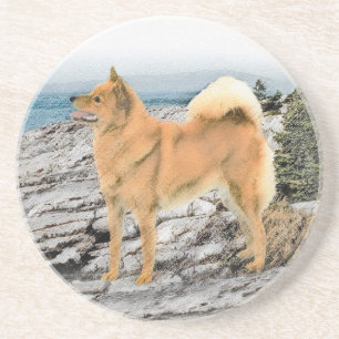 Dessous De Verre En Grès Spitz finlandais à Seashore Peinture - Chien Art