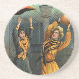 Dessous De Verre En Grès Sports Anciens, Équipe de Basket-ball Féminin en M