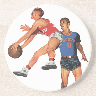 Dessous De Verre En Grès Sports Anciens, Joueurs de Basket-ball dans un Mat