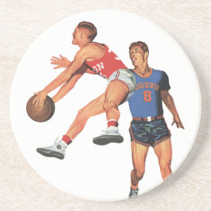 Dessous De Verre En Grès Sports Anciens, Joueurs de Basket-ball dans un Mat