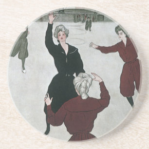 Dessous De Verre En Grès Sports Anciens, Joueuses de Basket-ball en Jeu