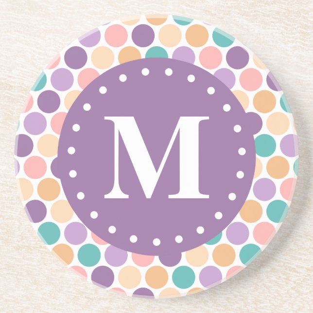 Dessous De Verre En Grès Spring Pastel Motif Pois avec Monogram (Devant)
