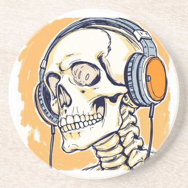 Dessous De Verre En Grès Squelette avec casque audio (Devant)