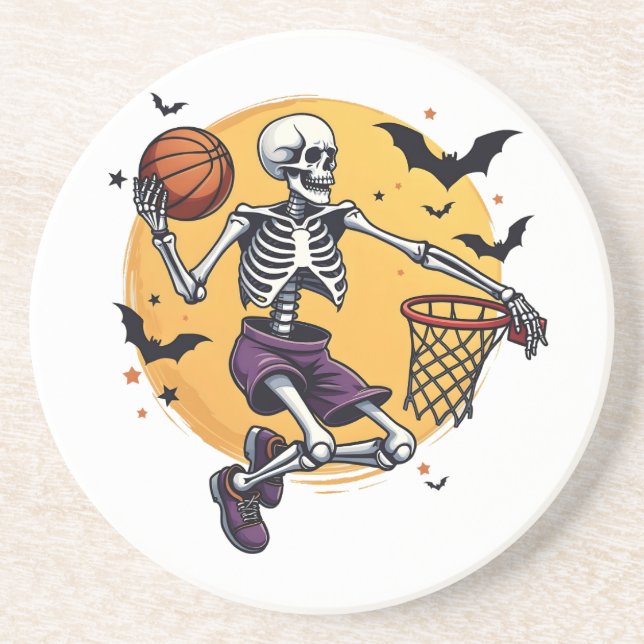 Dessous De Verre En Grès Squelette éffrayant Dunking Basketball Graveyard H (Devant)