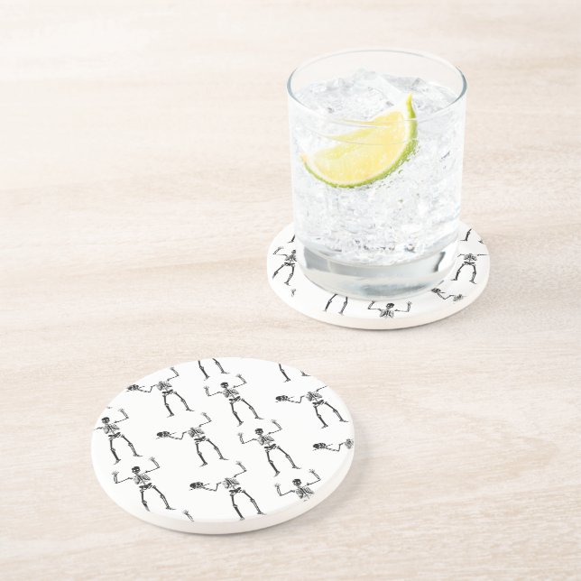 Dessous De Verre En Grès Squelettes d'Halloween, friandise ou farce, Hou (Côté)