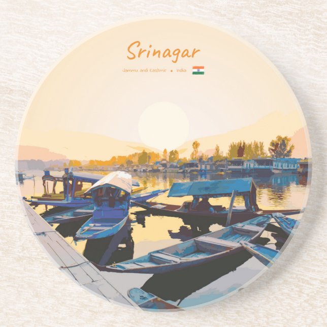 Dessous De Verre En Grès Srinagar, Inde - Bateaux Shikara du lac Dal (Devant)