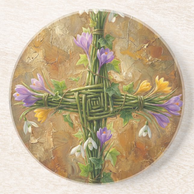 Dessous De Verre En Grès St Brigid Cross Green Rushes Crocus Imbolc Art (Devant)
