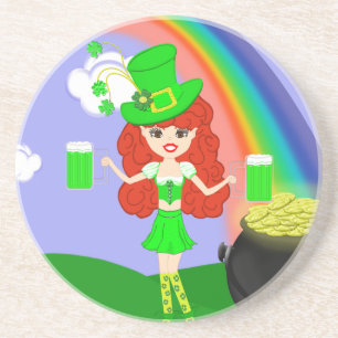 Dessous De Verre En Grès St Pat le jour du redhead girl leprechaun with Rai