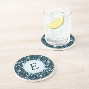 Dessous De Verre En Grès Starburst et lignes bleu de motif de la moitié du