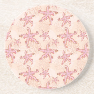 Dessous De Verre En Grès Starfish and Coral Pink Pastel Pattern
