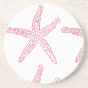 Dessous De Verre En Grès Starfish Nautique Plage Coral rose Blanc Fille