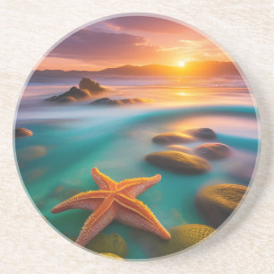 Dessous De Verre En Grès Starfish sur la plage à Dawn