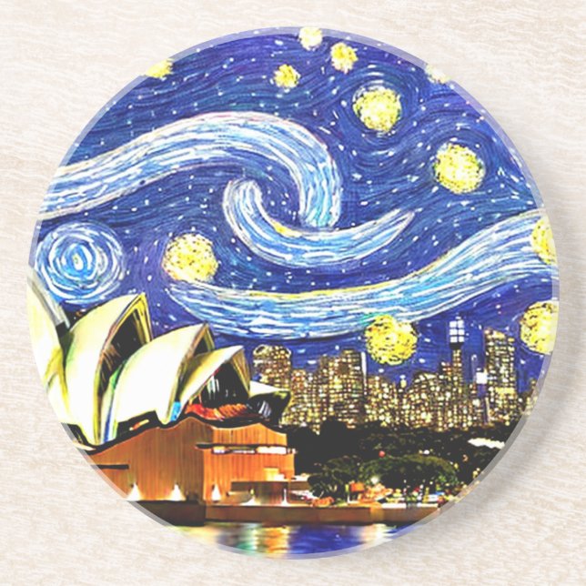 Dessous De Verre En Grès Starry Night Sydney Australie Opéra (Devant)