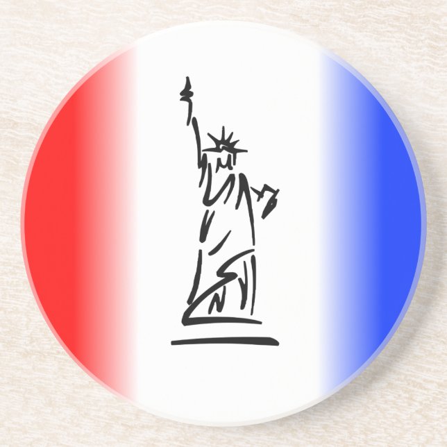 Dessous De Verre En Grès Statue de la Liberté Rayure Rouge Blanc Bleu (Devant)