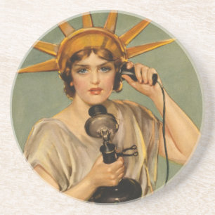 Dessous De Verre En Grès Statue de la Liberté vintage, publicité de guerre 