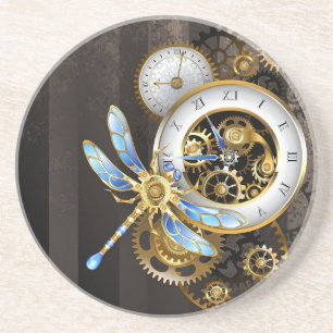 Dessous De Verre En Grès Steampunk Clock with Mechanical Dragonfly