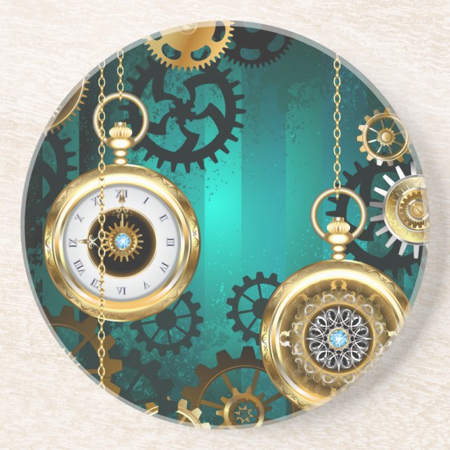 Dessous De Verre En Grès Steampunk Jewelry Watch on a Green Background (Devant)
