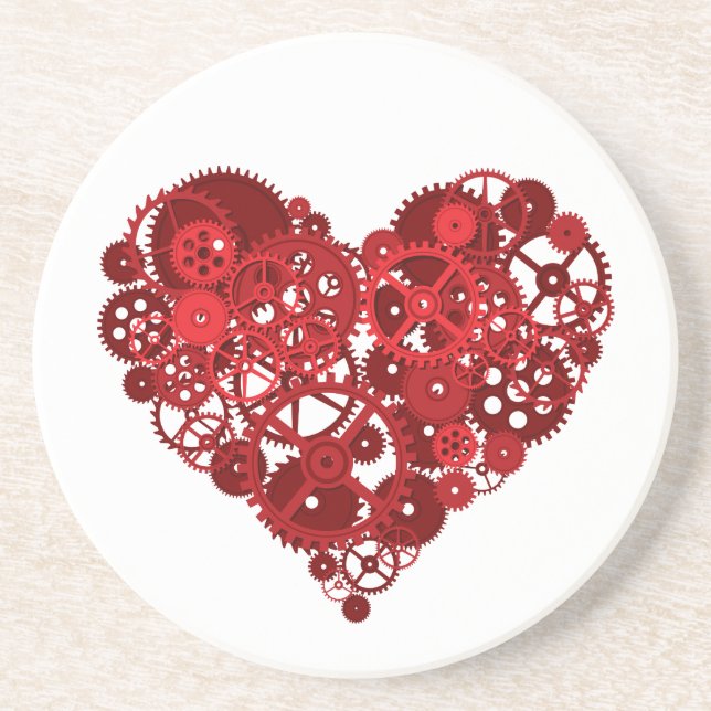 Dessous De Verre En Grès Steampunk Red Gears Heart (Devant)