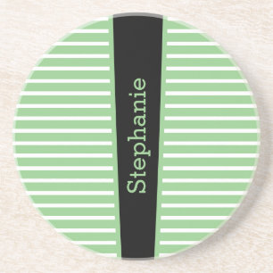 Dessous De Verre En Grès Stripes Sage Green Black White Nom personnalisé C